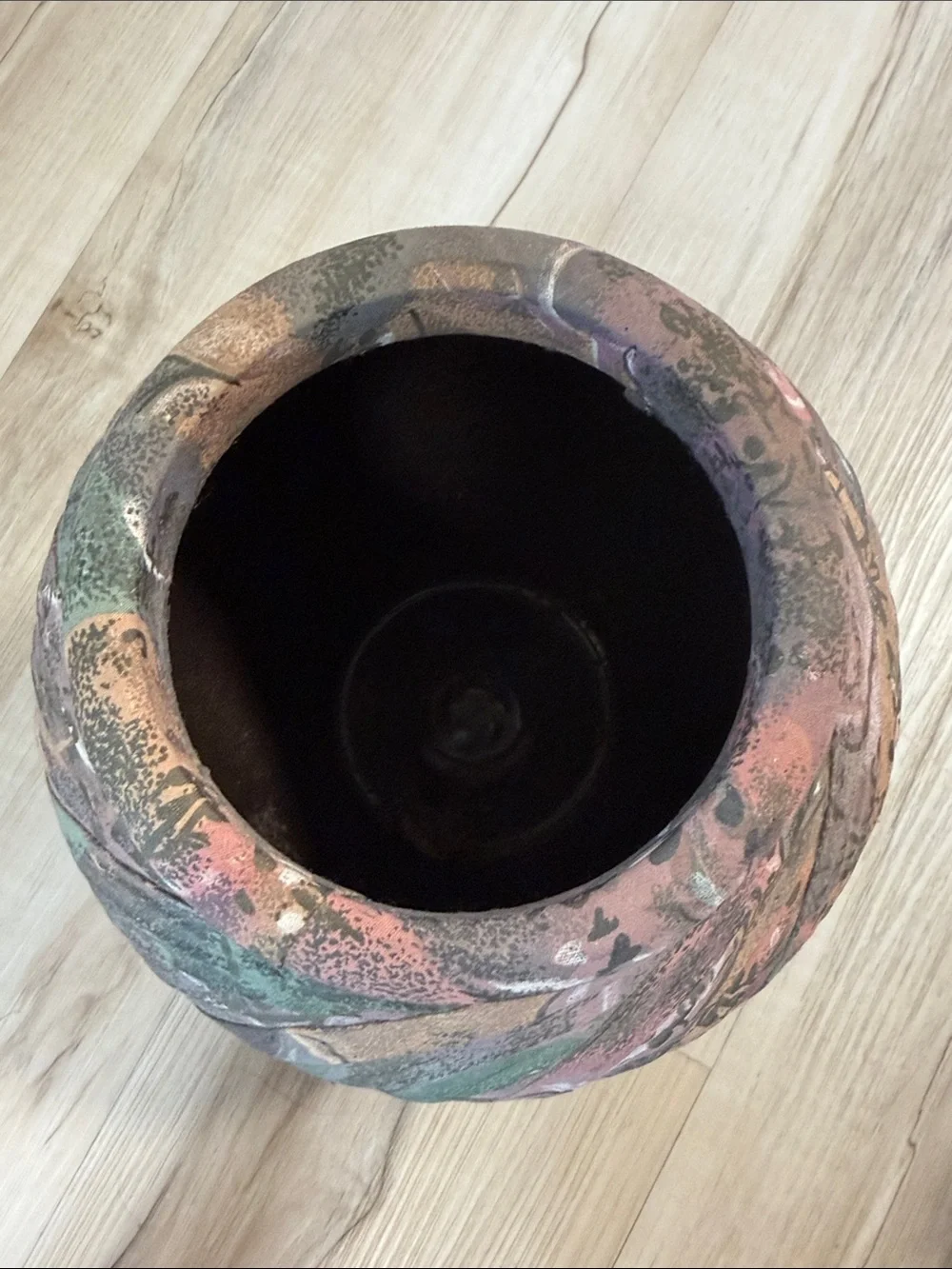 Vintage Fabric Wrapped Vase Planter Boho Abstract Multicolor Art Decor